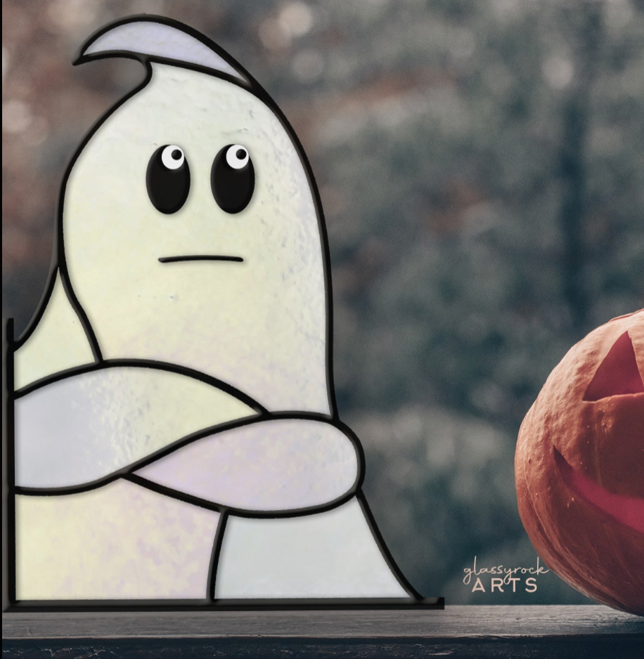 So Over It Ghost Halloween Stained Glass Pattern - Crafting Patterns & Molds from GlassyRock Arts