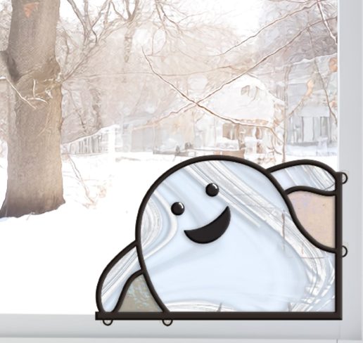 Happy Ghost Halloween Stained Glass Pattern - Crafting Patterns & Molds from GlassyRock Arts