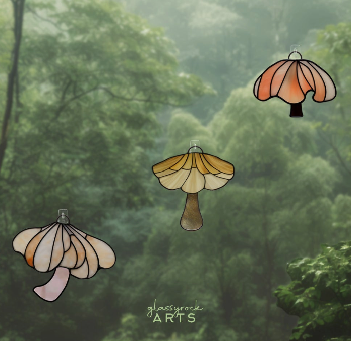 Elegant Mushroom Stained Glass, 3 Patterns, PDF & PNG - Crafting Patterns & Molds from GlassyRock Arts