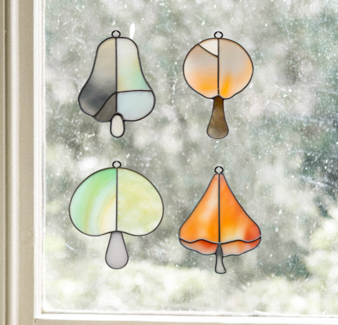 Easy MCM Mushroom Stained Glass Patterns 4-Pack - Crafting Patterns & Molds from GlassyRock Arts