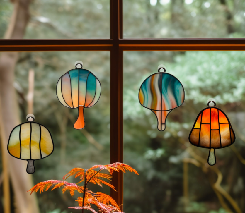 MCM Mushroom Stained Glass Patterns, Pack of 4 - Crafting Patterns & Molds from GlassyRock Arts