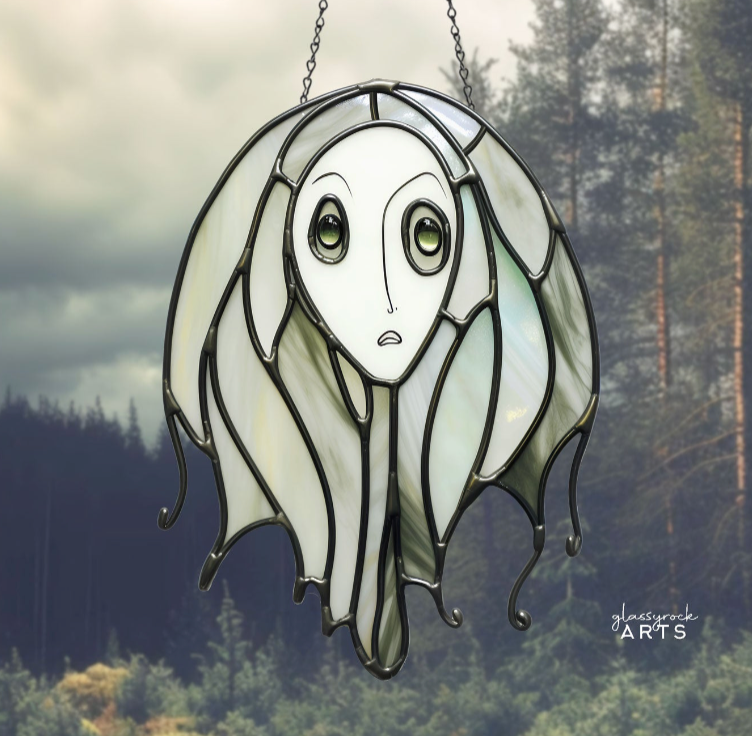 Ghostly Witch Halloween Stained Glass Pattern - Crafting Patterns & Molds from GlassyRock Arts