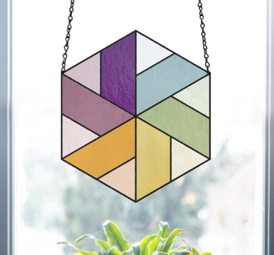 Pinwheel Hexagon Beginner Stained Glass Pattern - Crafting Patterns & Molds from GlassyRock Arts