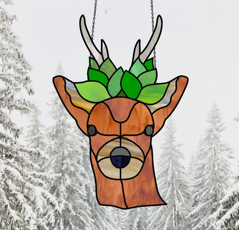Forest Buck Woodland Stained Glass Pattern - Crafting Patterns & Molds from GlassyRock Arts
