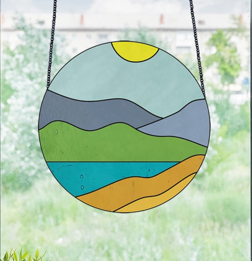 Boho Stained Glass Pattern - Round Landscape - Crafting Patterns & Molds from GlassyRock Arts