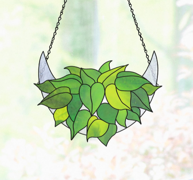 Crescent Moon Philodendron Stained Glass Pattern - Crafting Patterns & Molds from GlassyRock Arts