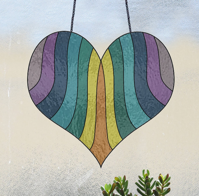 Retro Boho Groovy Heart Stained Glass Pattern - Crafting Patterns & Molds from GlassyRock Arts