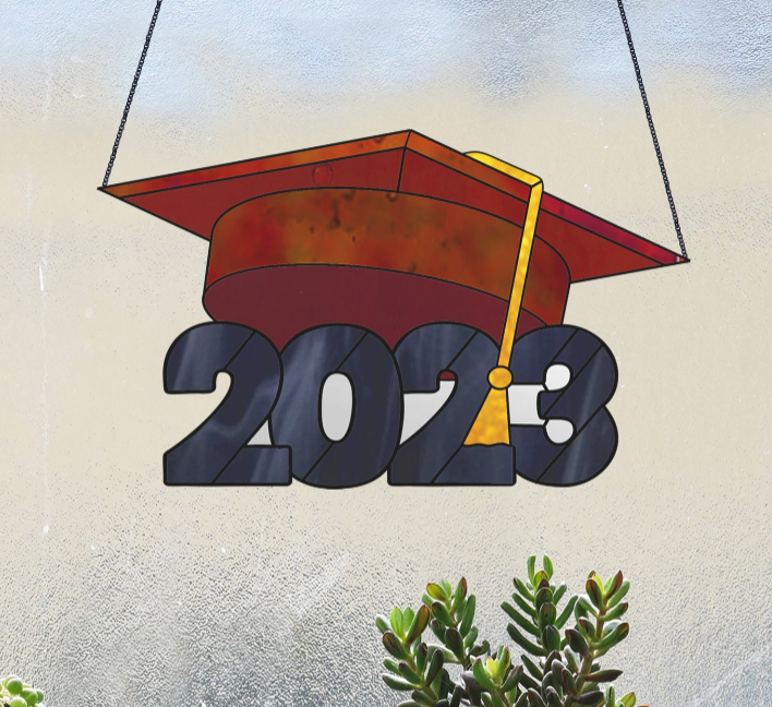 Class of 2023 Graduate Cap Stained Glass Pattern - Crafting Patterns & Molds from GlassyRock Arts