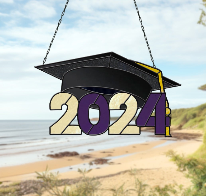 Class of 2024 Graduate Cap Stained Glass Pattern - Crafting Patterns & Molds from GlassyRock Arts