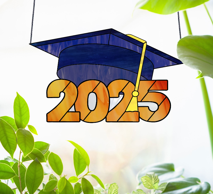 Class of 2025 Graduate Cap Stained Glass Pattern - Crafting Patterns & Molds from GlassyRock Arts