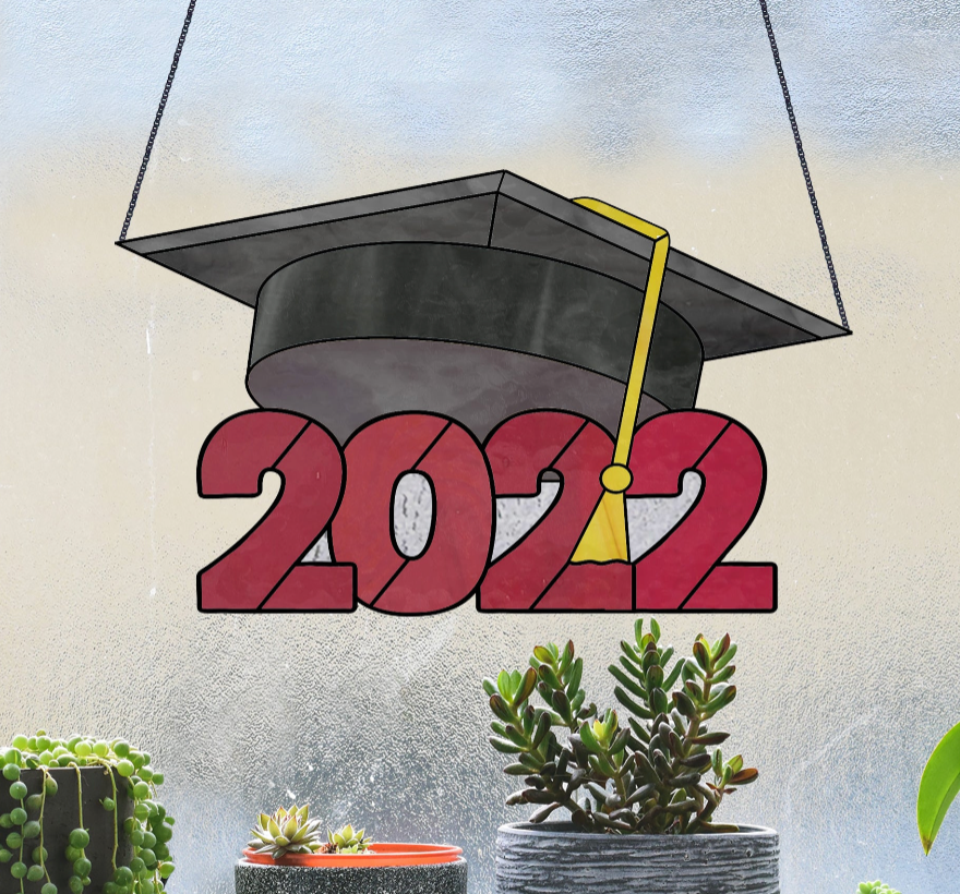 Class of 2022 Graduate Cap Stained Glass Pattern - Crafting Patterns & Molds from GlassyRock Arts