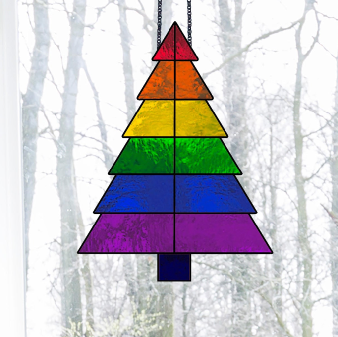 Beginner Christmas Tree Rainbow Stained Glass Pattern - Crafting Patterns & Molds from GlassyRock Arts