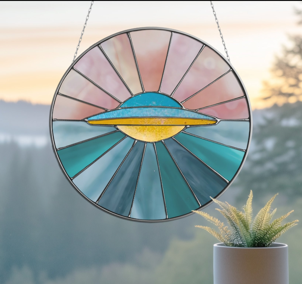 UFO Round Stained Glass Pattern - Crafting Patterns & Molds from GlassyRock Arts