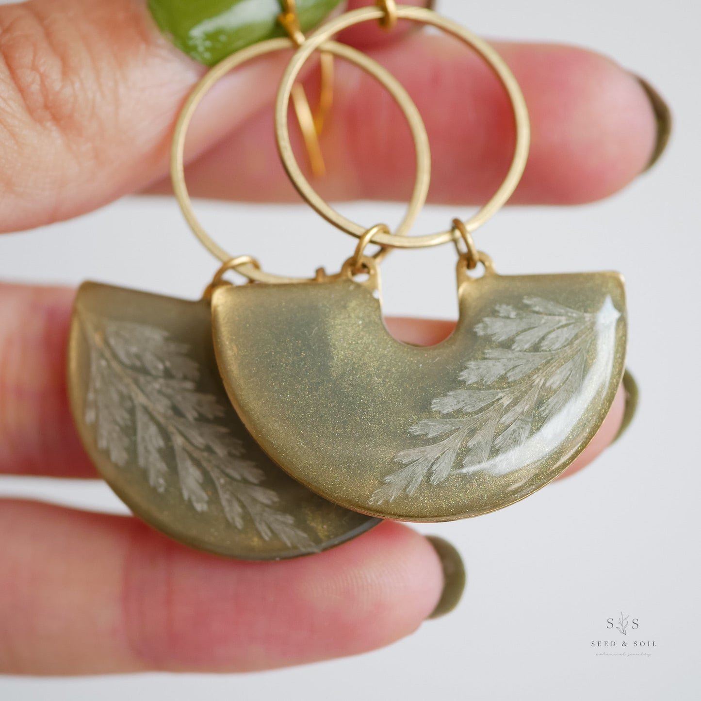 Emerald Fern Moon Shadow Earrings - Earrings from Seed&SoilShop