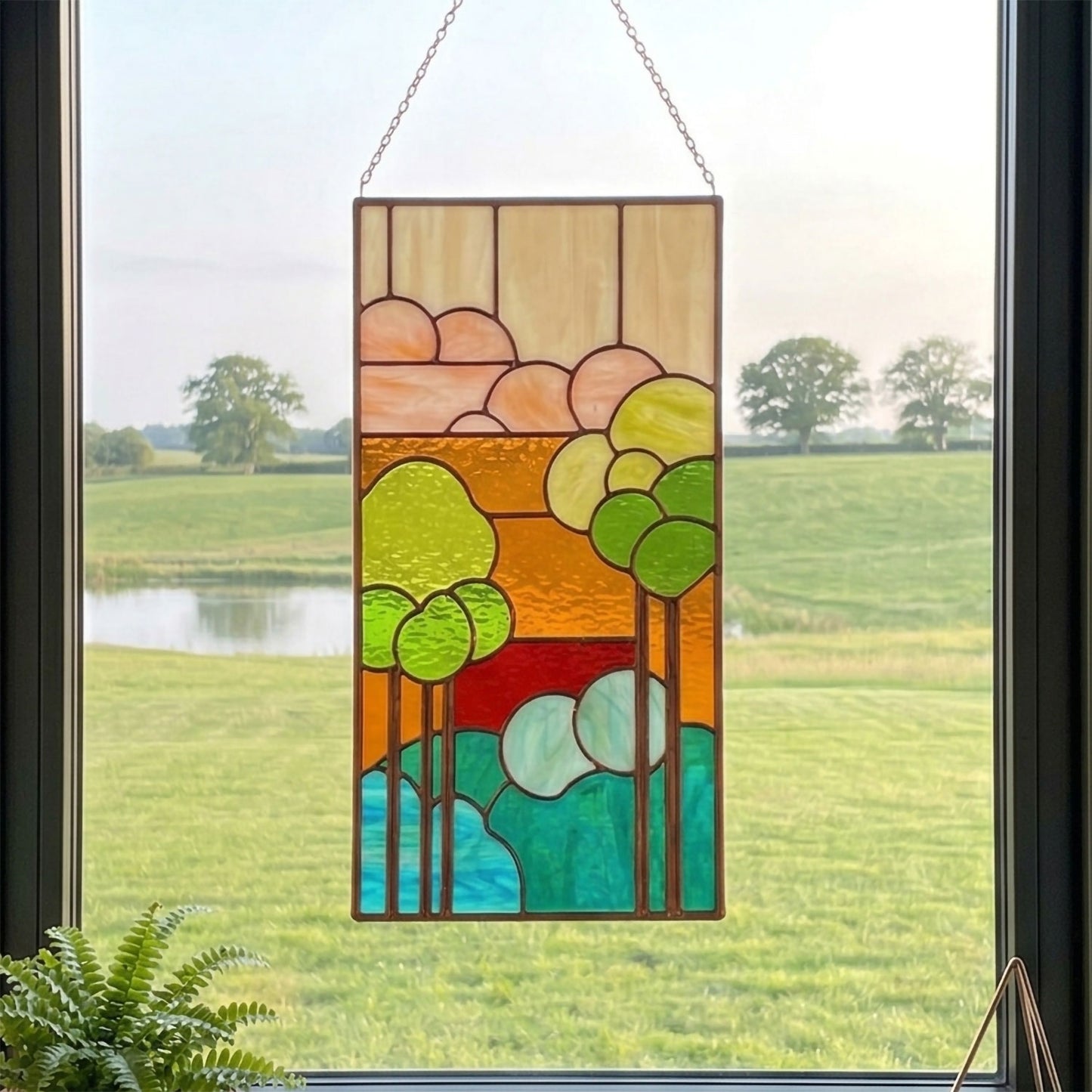 Art Nouveau Sunset Stained Glass Pattern PDF & PNG