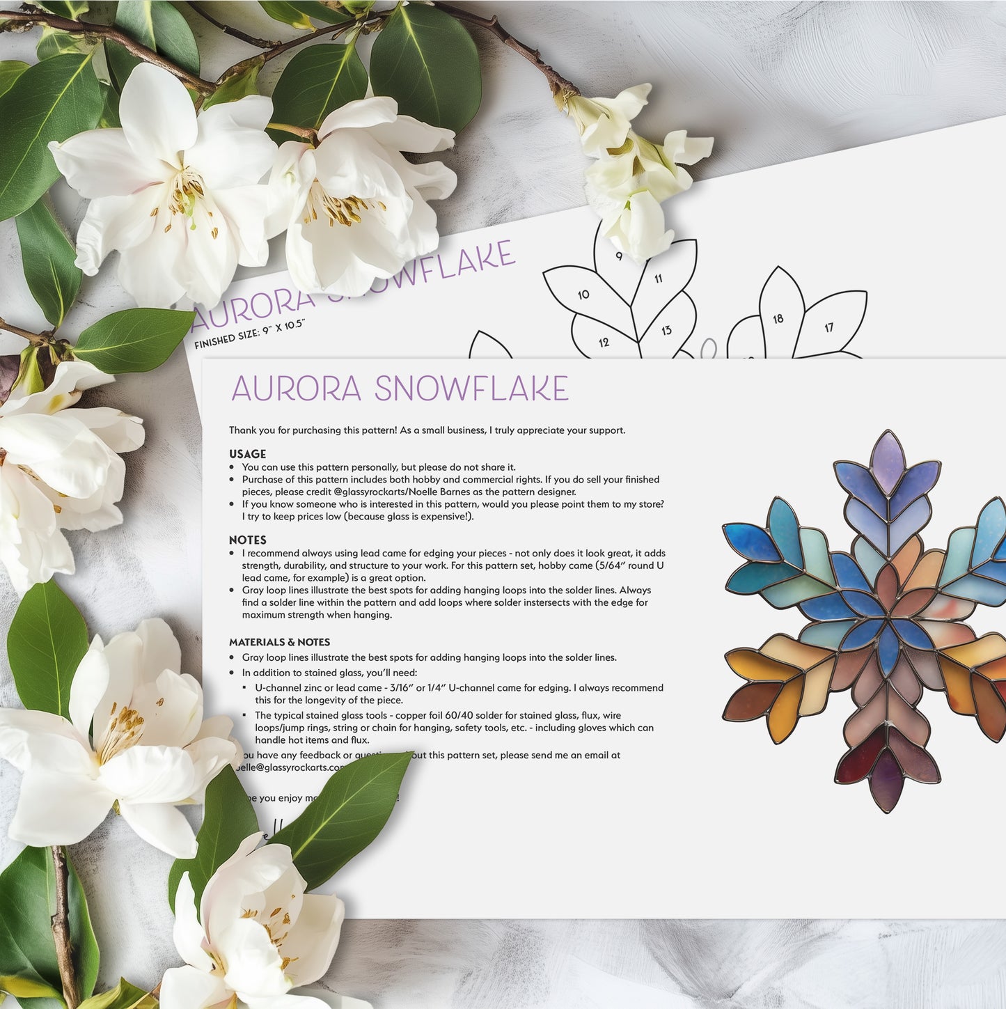 Boho Snowflake Stained Glass Pattern and PNG