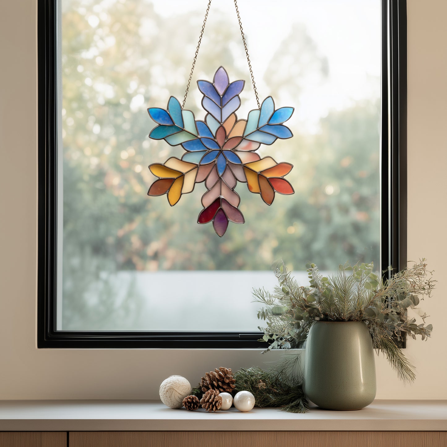 Boho Snowflake Stained Glass Pattern and PNG