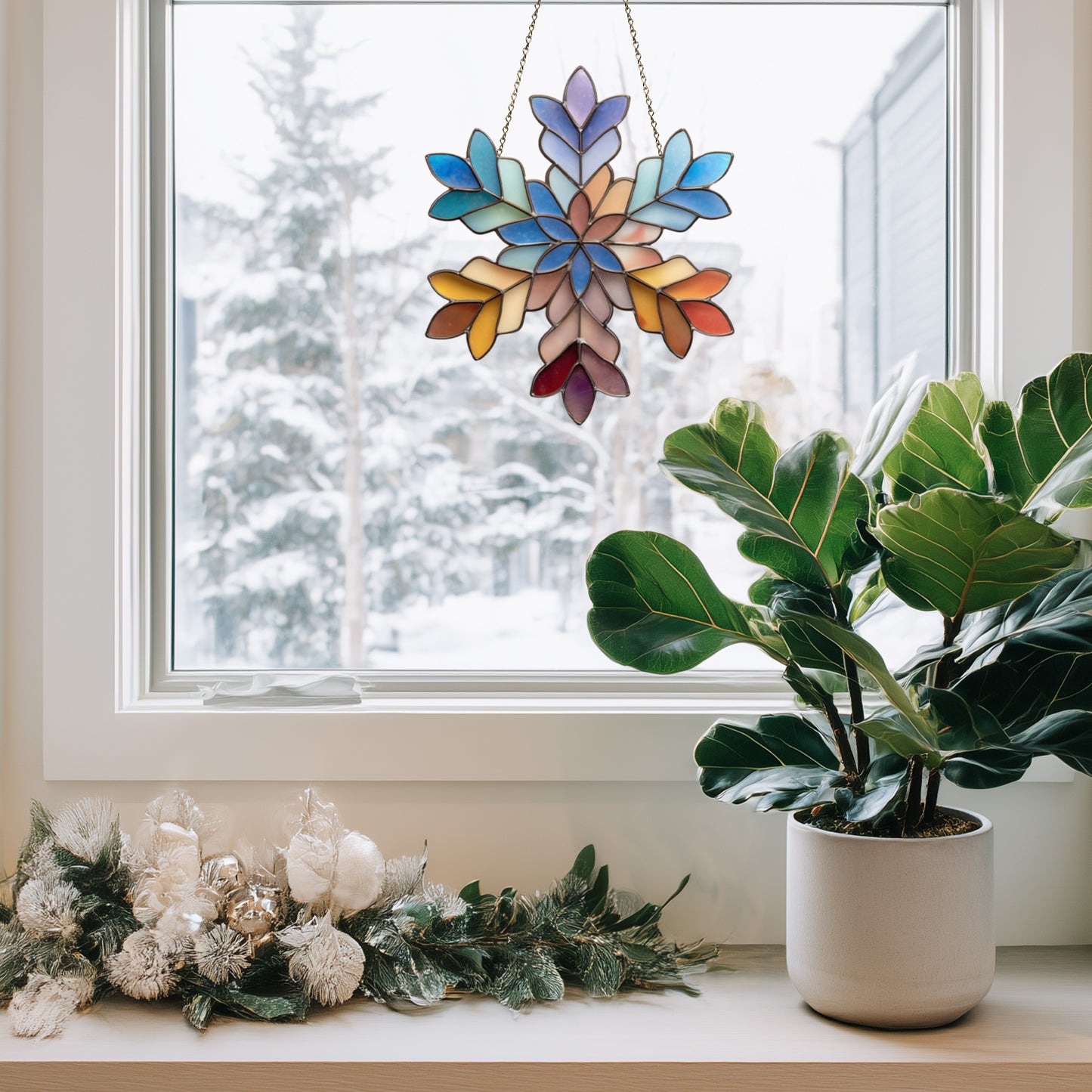 Boho Snowflake Stained Glass Pattern and PNG
