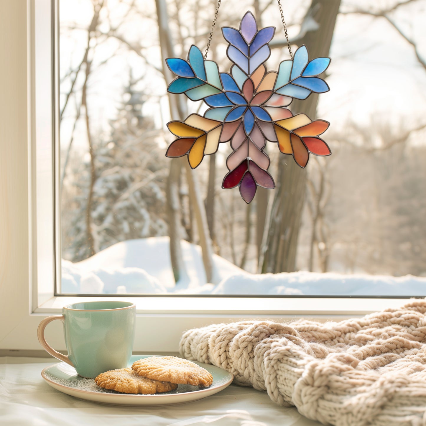 Boho Snowflake Stained Glass Pattern and PNG