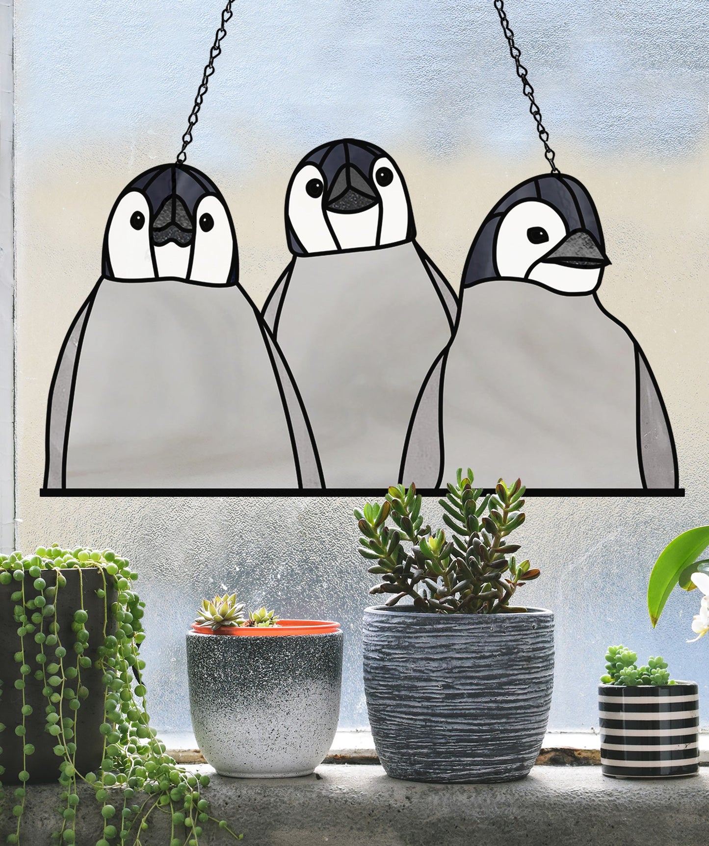 Baby Penguins Stained Glass Pattern