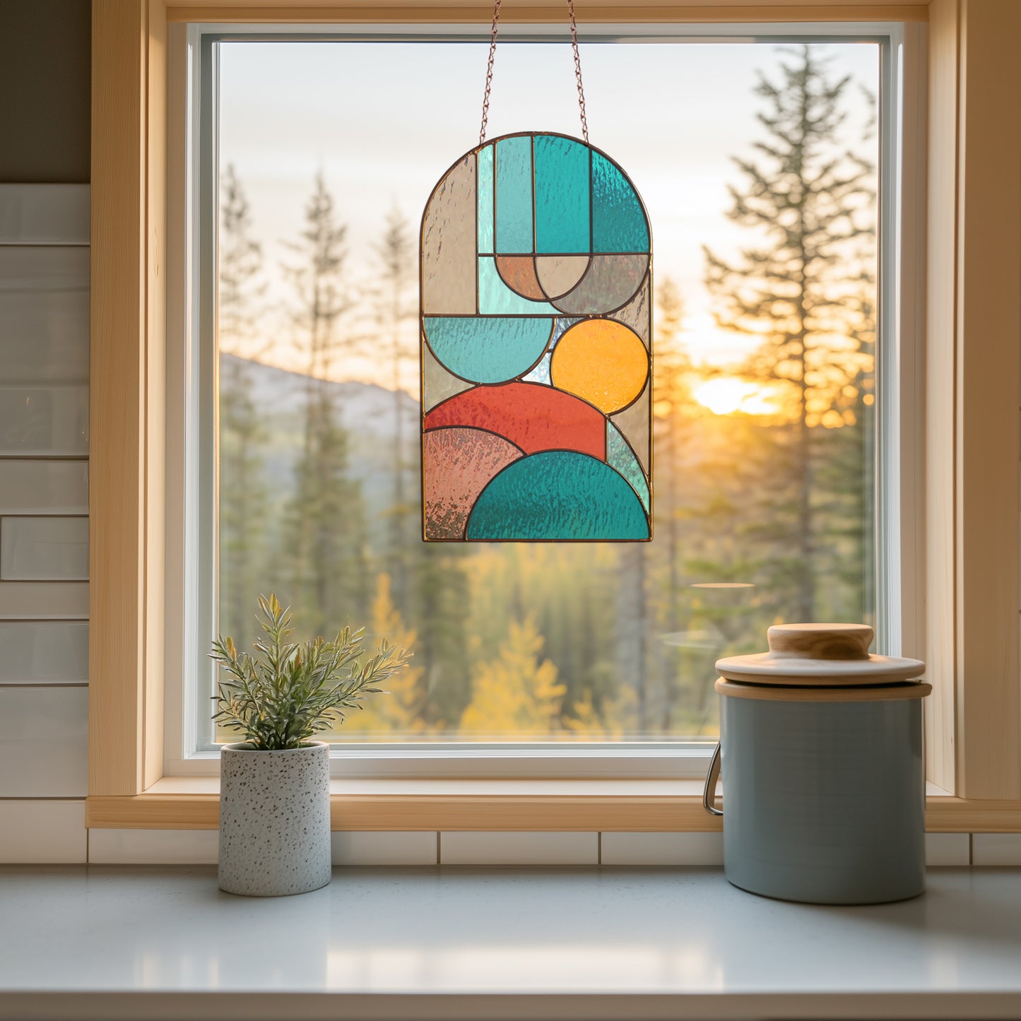 Bauhaus Arch Stained Glass Pattern PDF & PNG