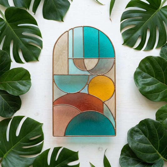Bauhaus Arch Stained Glass Pattern PDF & PNG