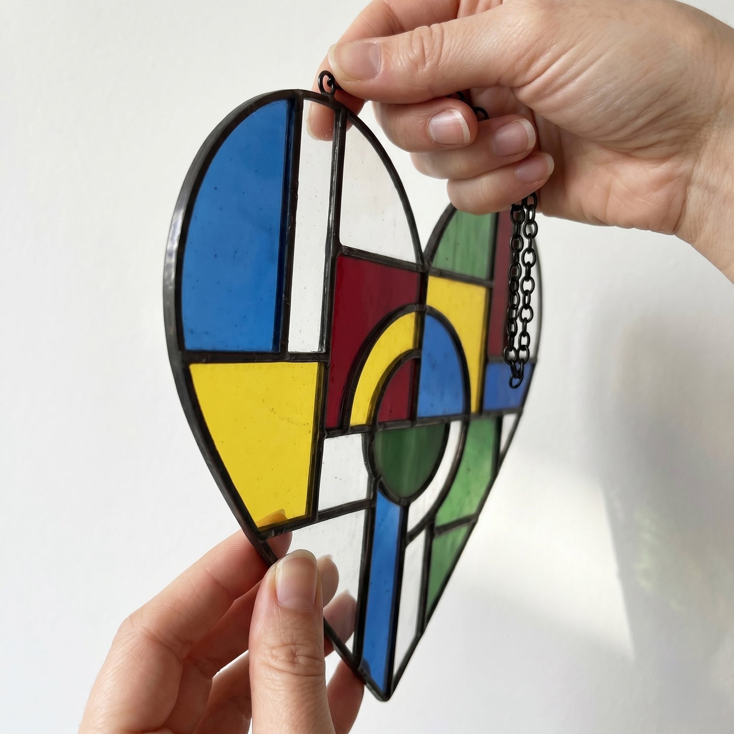 Bauhaus Geometric Heart Suncatcher Stained Glass Pattern with PNG & SVG