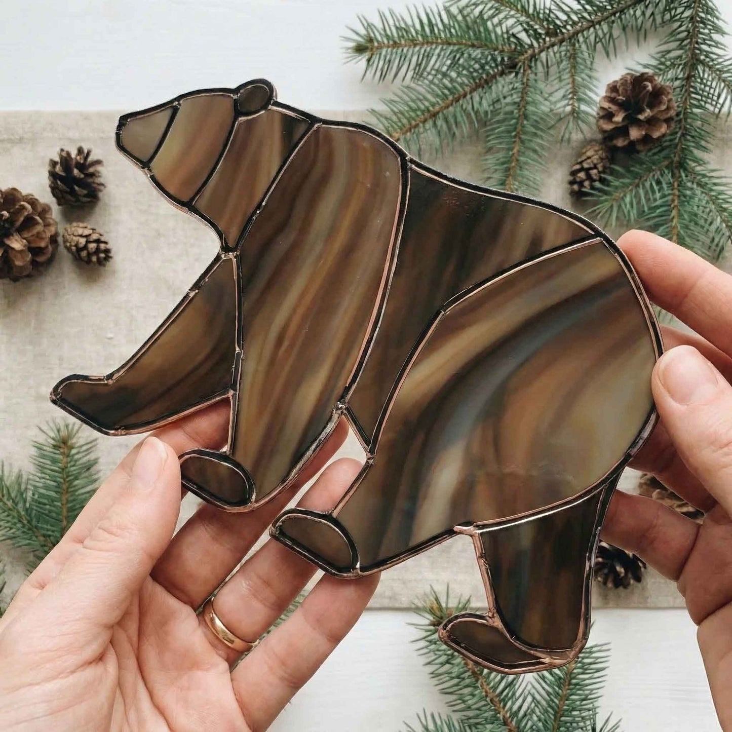 Bear Walking Stained Glass Pattern and PNG