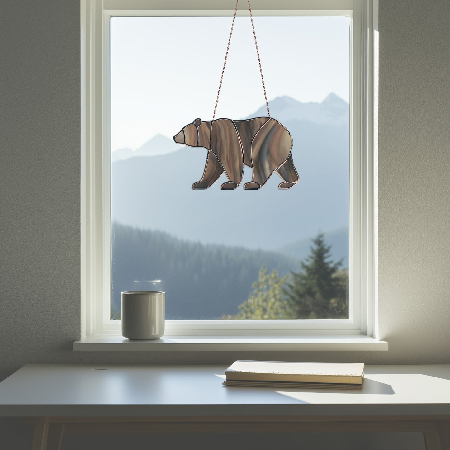 Bear Walking Stained Glass Pattern and PNG