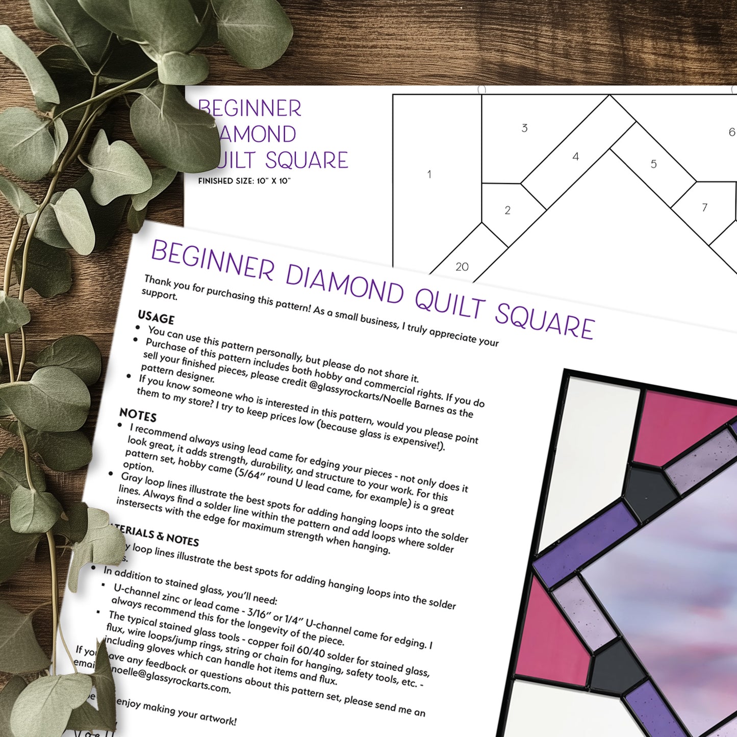Beginner Diamond Quilt Square Pattern with PNG
