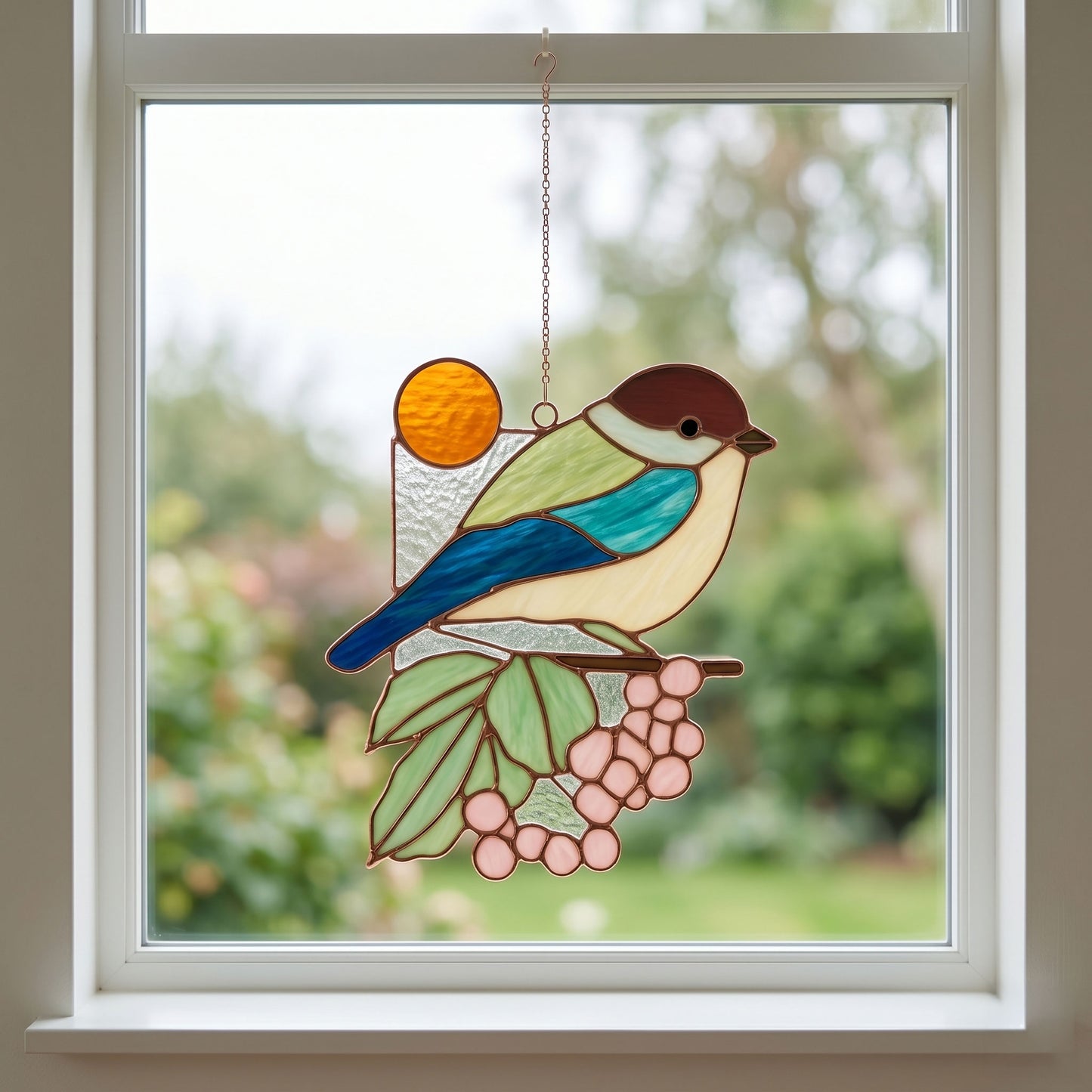 Bird with Berries Stained Glass Pattern with SVG and PNG