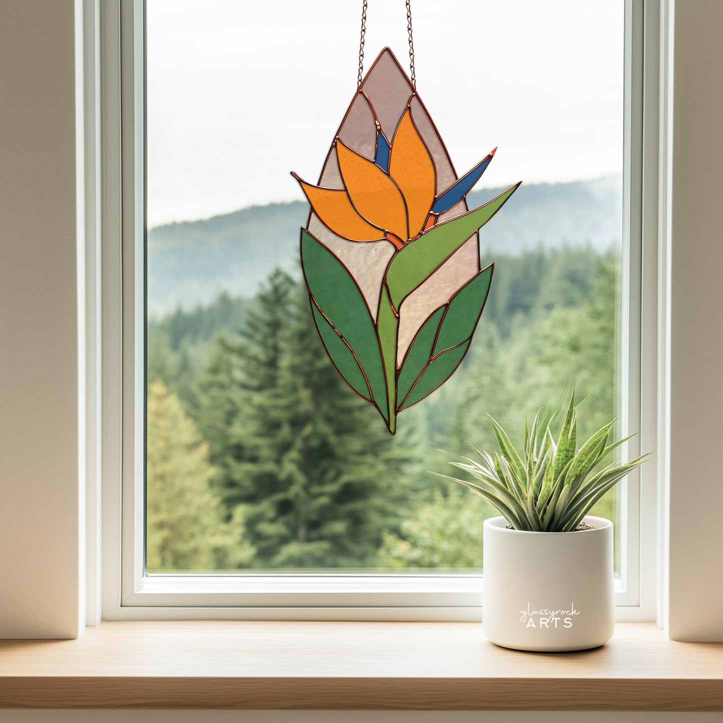 Bird of Paradise Stained Glass Pattern and PNG