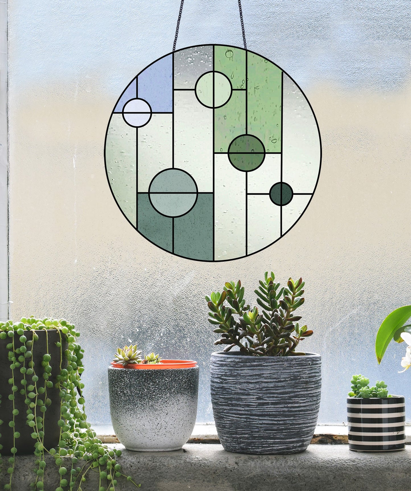 Round Geometric Minimalist Stained Glass Pattern