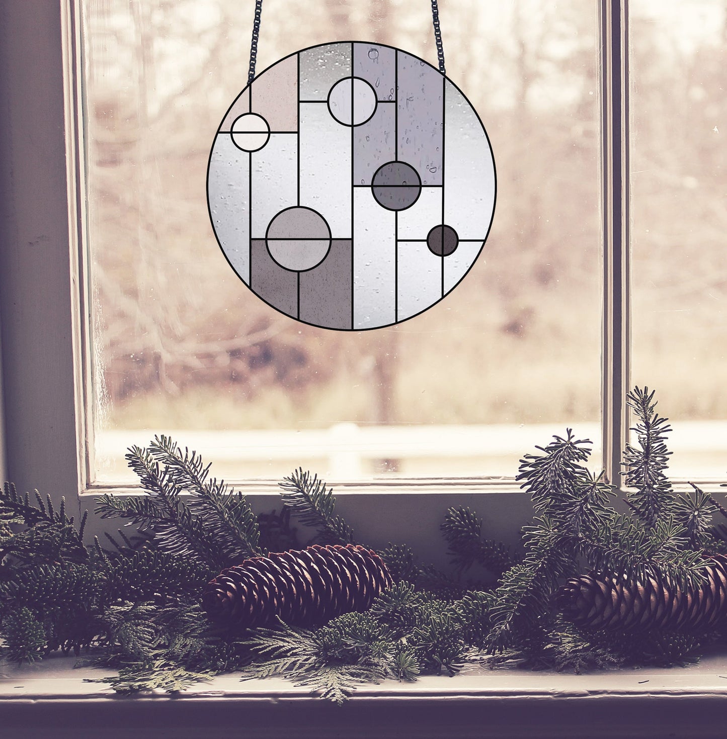 Round Geometric Minimalist Stained Glass Pattern