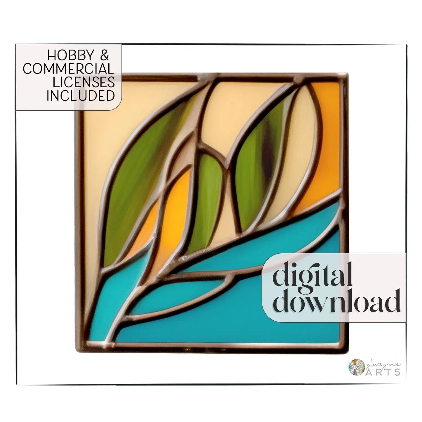 Modern Leaves Plant Stained Glass Pattern