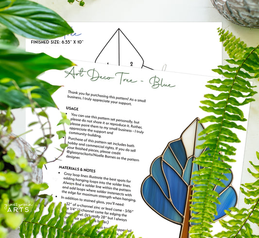 Art Deco Trees Stained Glass Pattern - Blue - Crafting Patterns & Molds from GlassyRock Arts