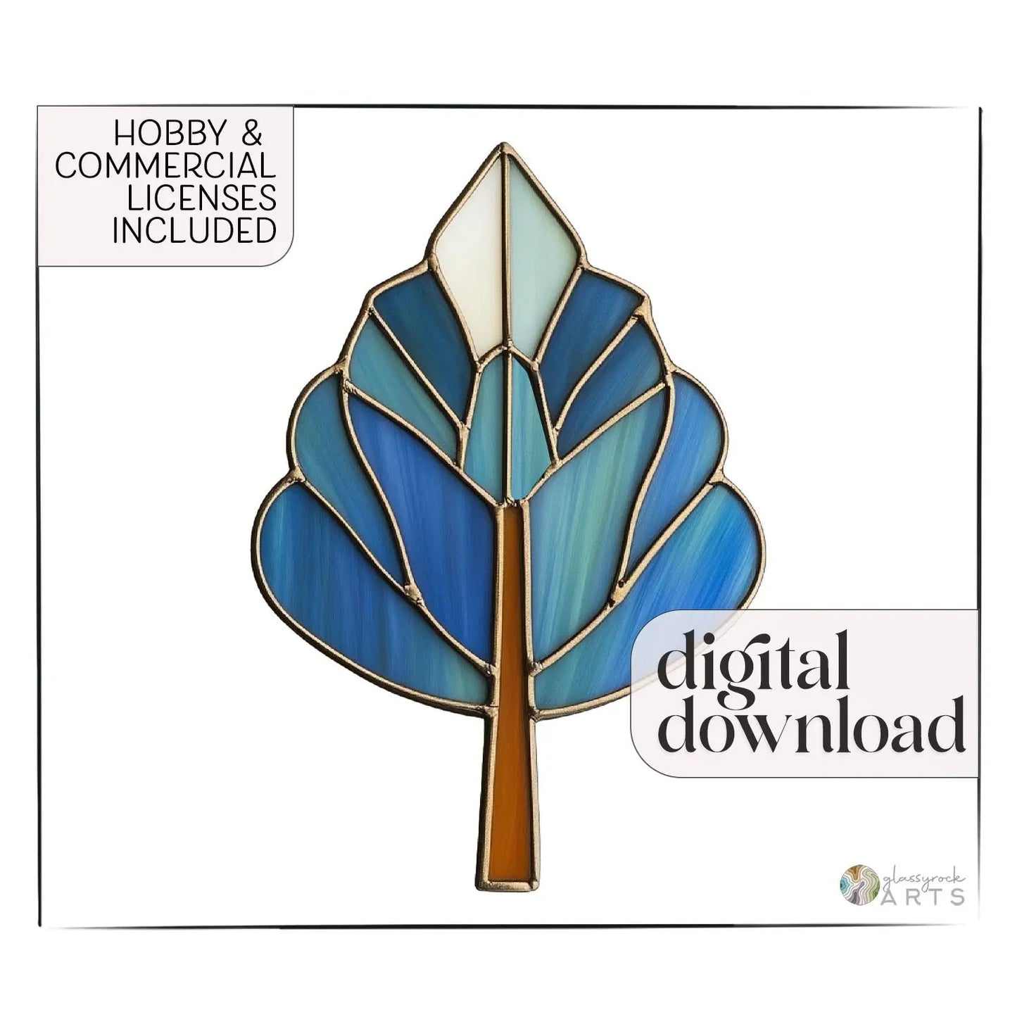 Art Deco Trees Stained Glass Pattern - Blue