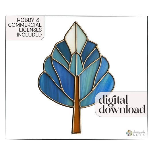 Art Deco Trees Stained Glass Pattern - Blue