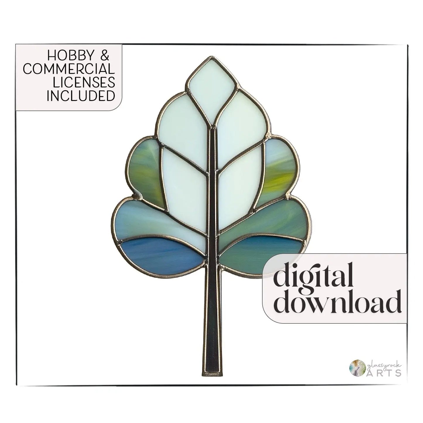 Art Deco Trees Stained Glass Pattern - Blue & White