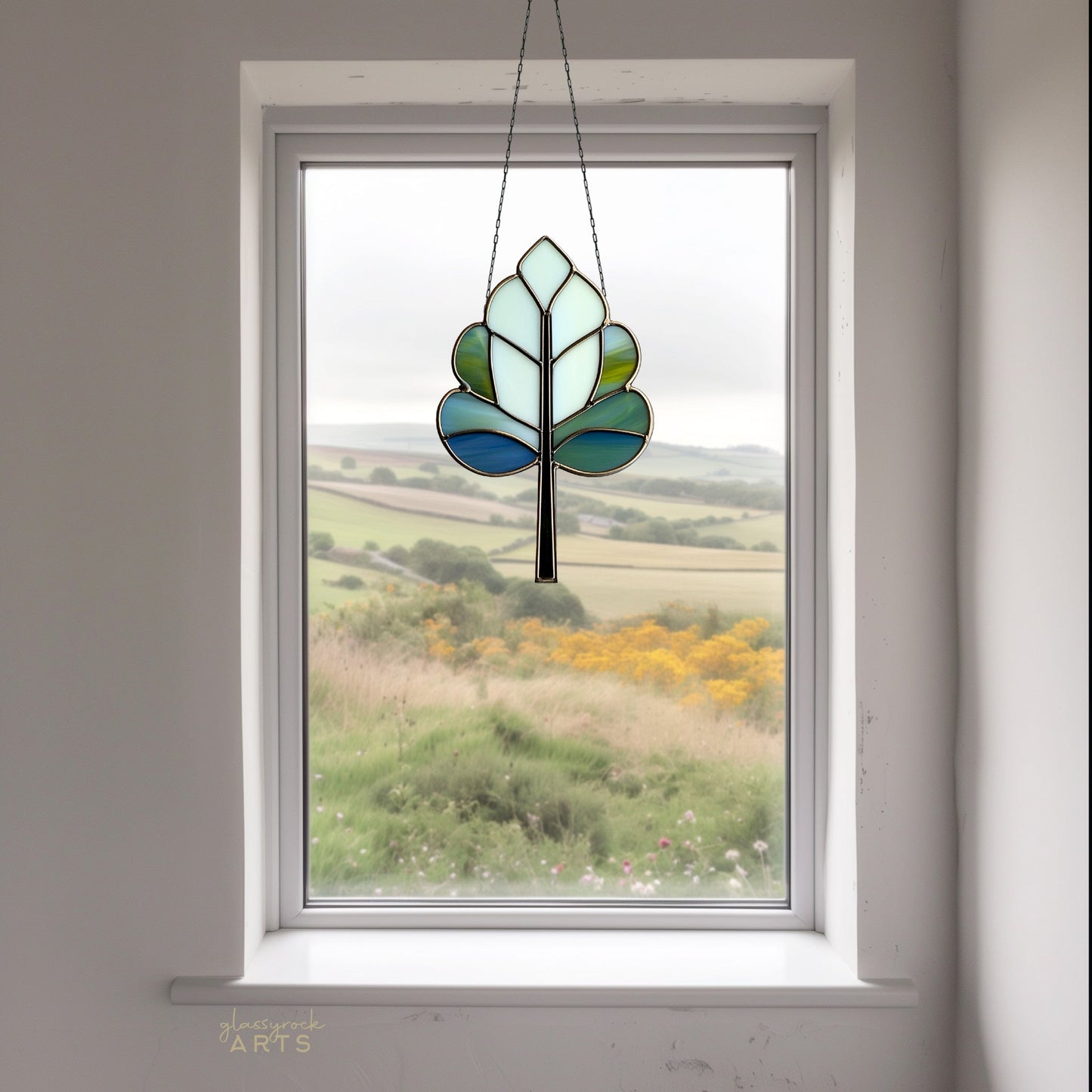 Art Deco Trees Stained Glass Pattern - Blue & White