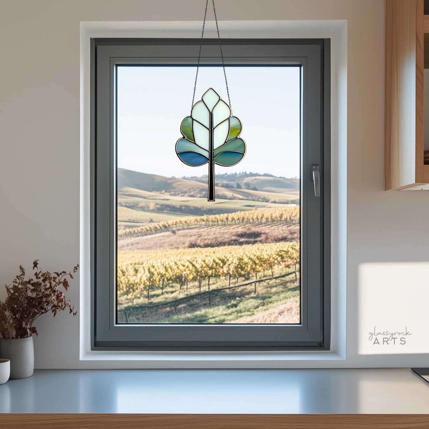Art Deco Trees Stained Glass Pattern - Blue & White