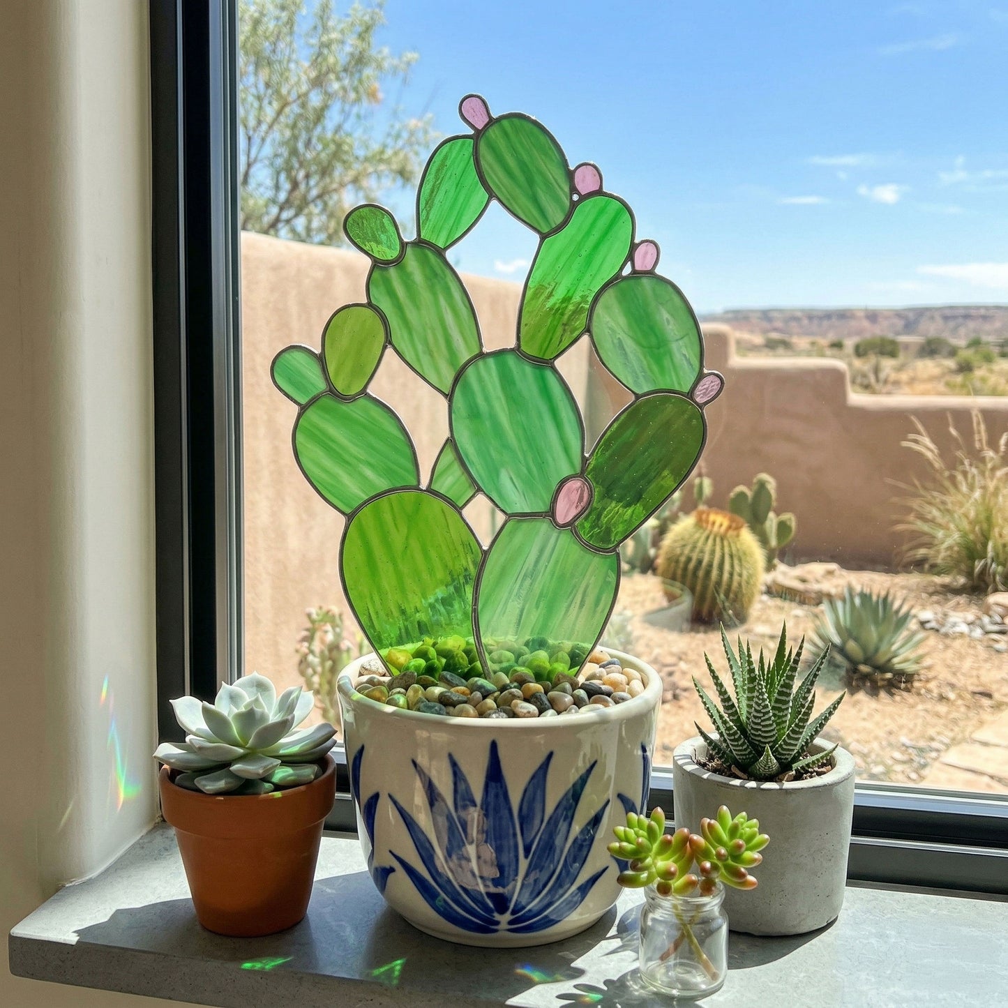 Cactus Plant Stem Stained Glass Pattern PDF & PNG