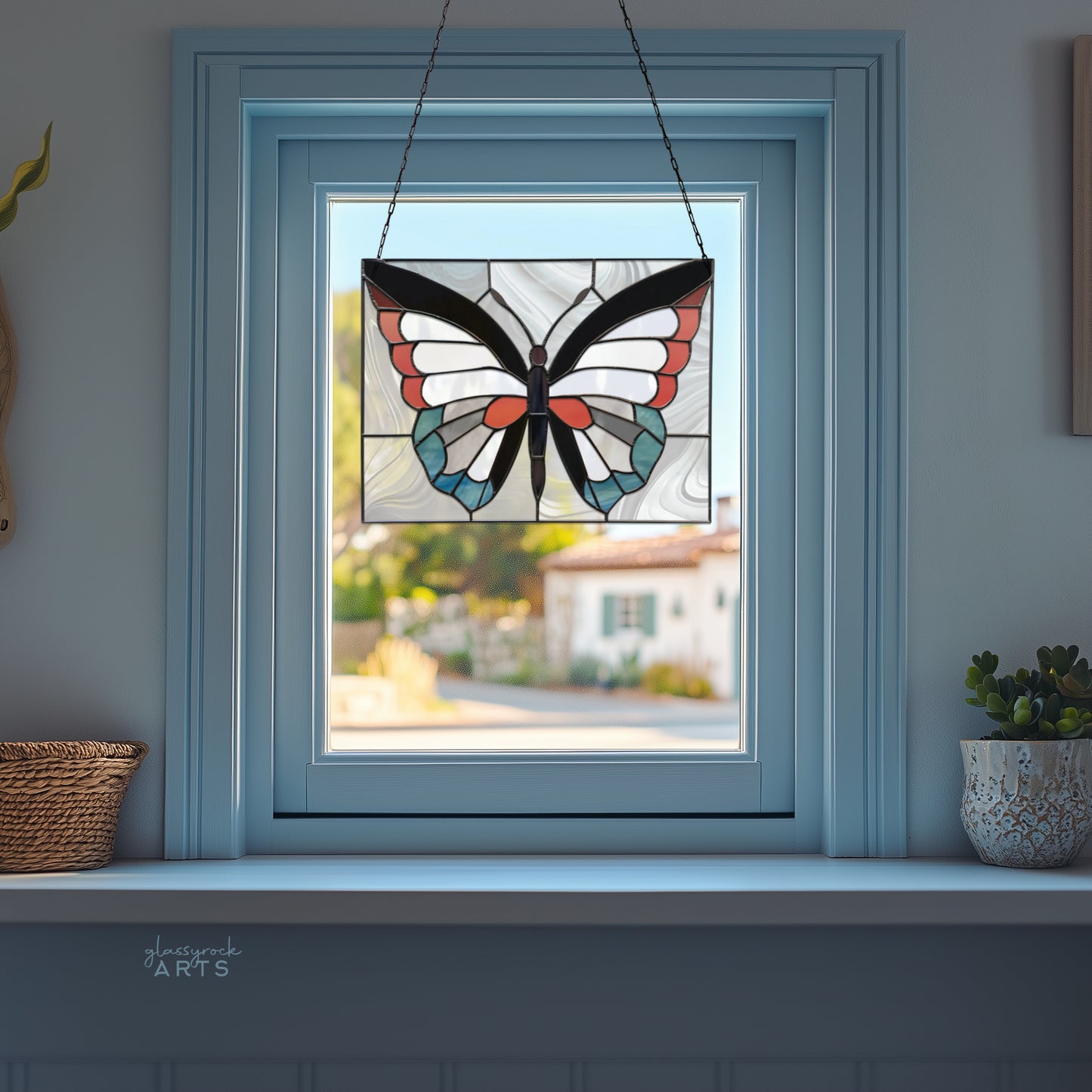 Butterfly Panel Stained Glass Pattern with PNG
