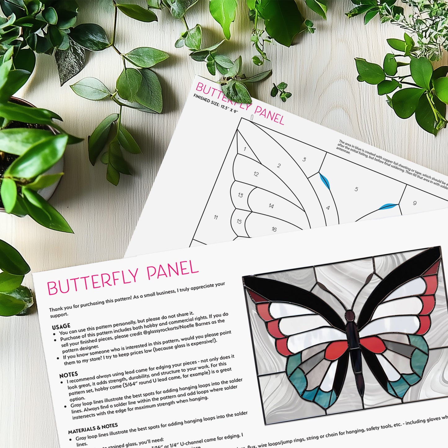 Butterfly Panel Stained Glass Pattern with PNG