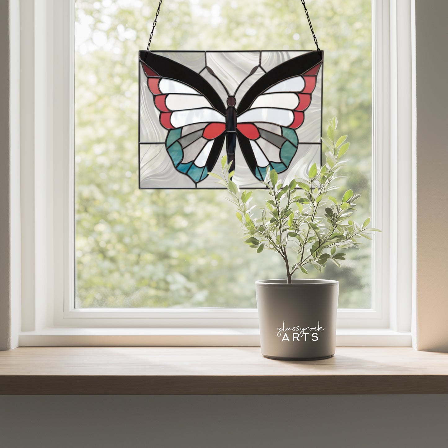 Butterfly Panel Stained Glass Pattern with PNG