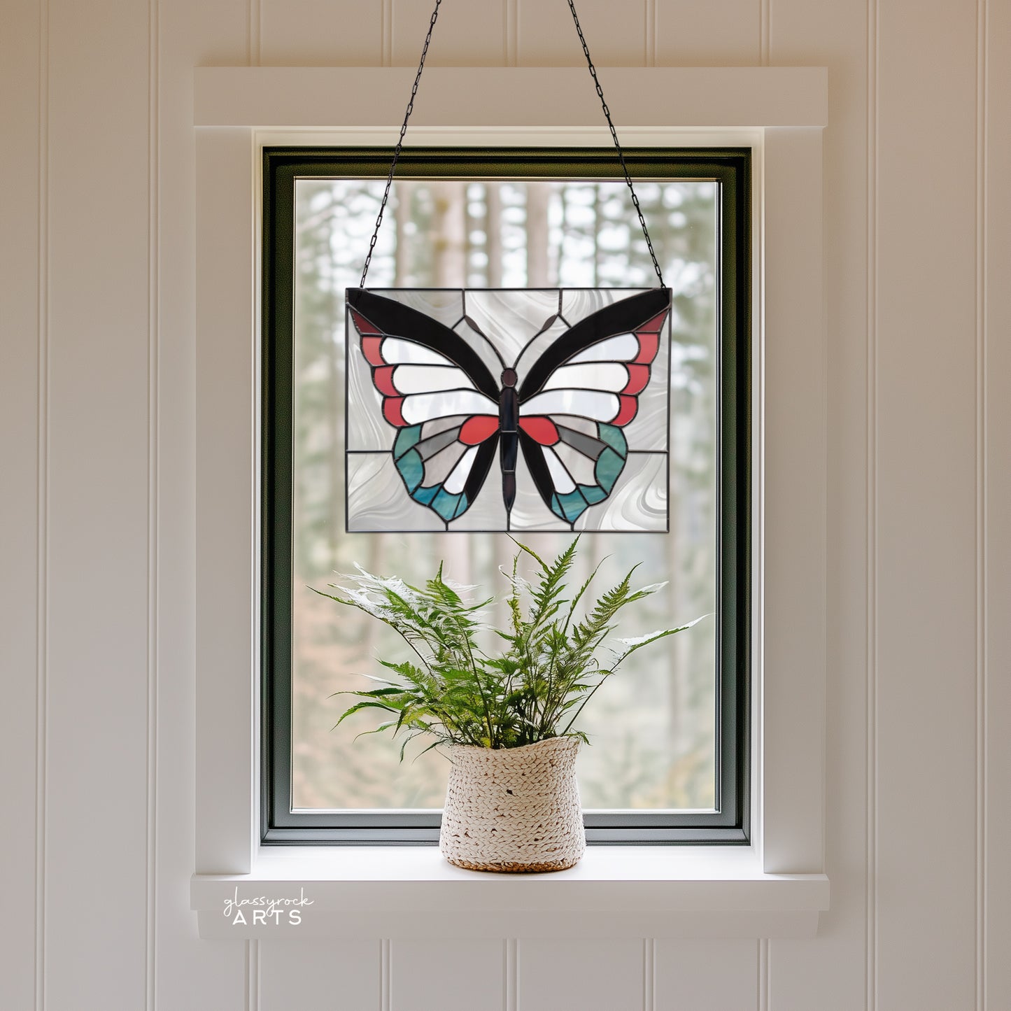 Butterfly Panel Stained Glass Pattern with PNG