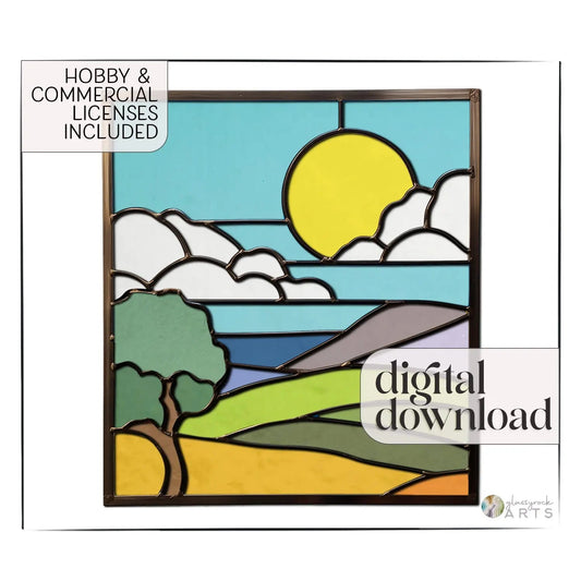 California Coast Stained Glass Landscape Pattern