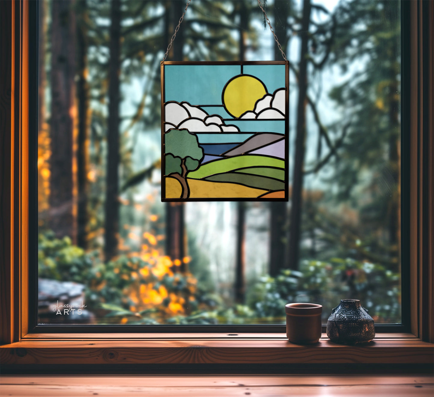 California Coast Stained Glass Landscape Pattern