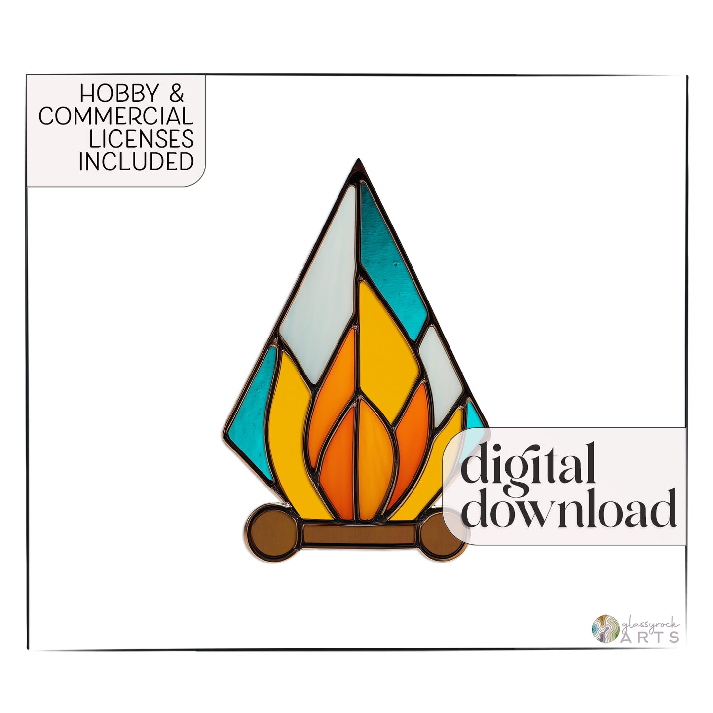 Campfire Stained Glass Pattern and PNG