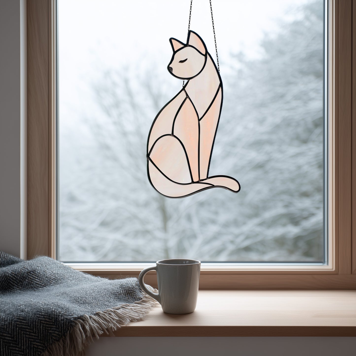 Graceful Cat Stained Glass Pattern and PNG